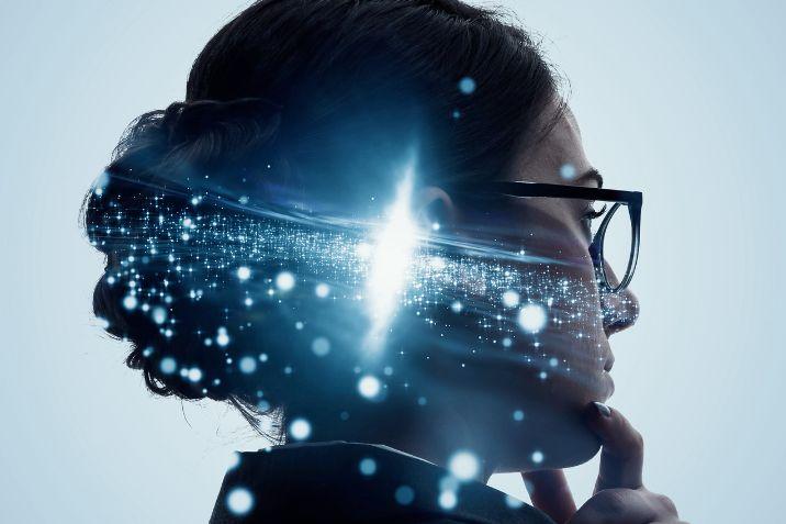 woman's profile with digitally overlaid graphics 